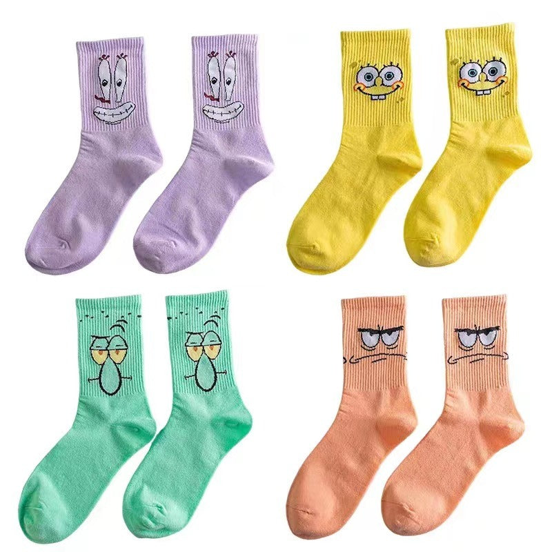 Colored cartoon long tube socks for autumn and winter SpongeBob SquarePants funny mid tube socks
