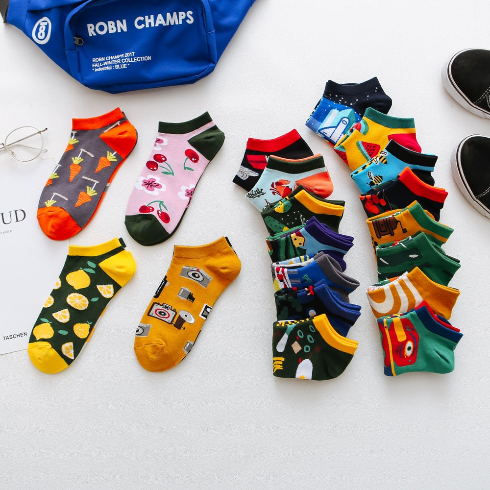 summer Trendy happy Socks men Cotton Boat Man Socks Interest Funny Originality Series harajuku ankle sock Animal fruit
