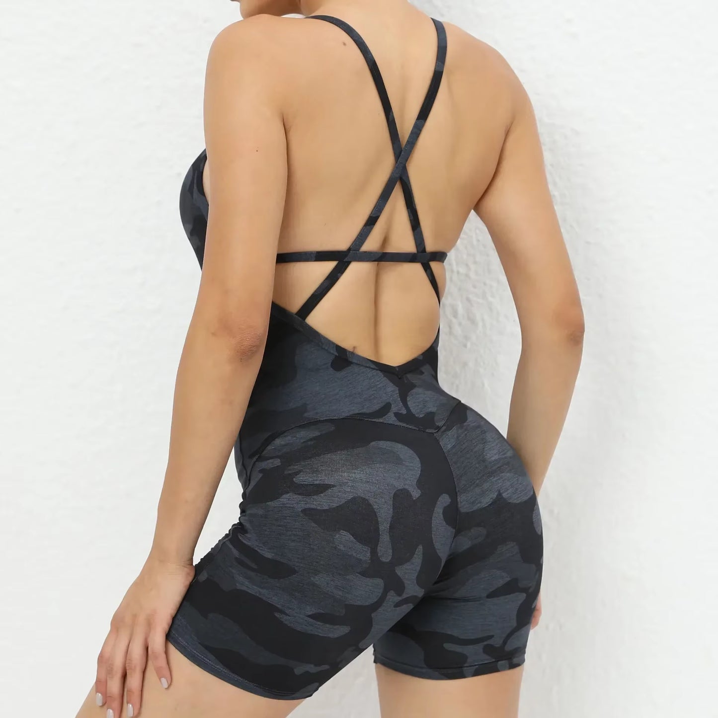 Seamless Yoga Jumpsuits Sports Fitness Backless Hip-Lifting Running Jumpsuits Training Dance Dress Gym Workout Clothes for Women