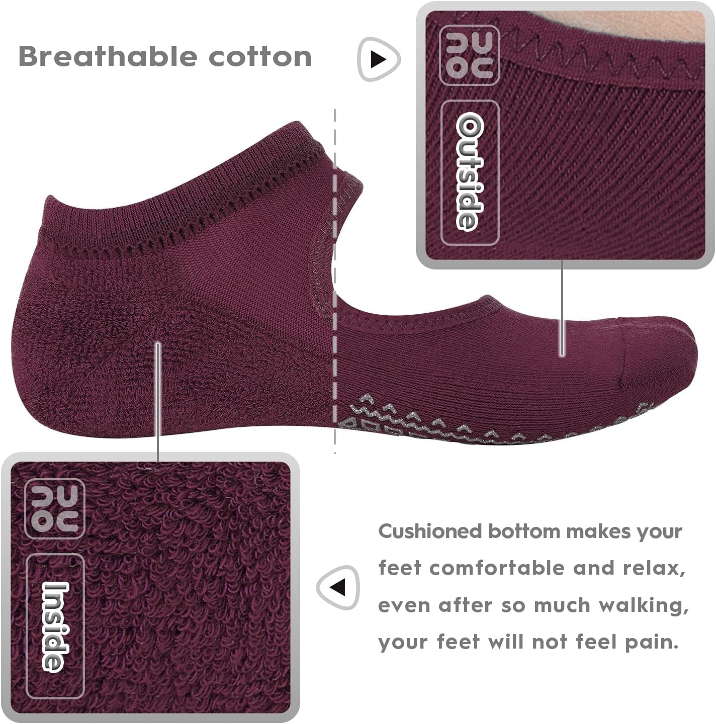 Non Slip Grip Yoga Socks for Women with Cushion for Pilates, Barre, Home