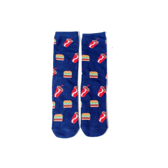 Women Socks Funny Cute Cartoon Fruits Banana Avocado Lemon Egg Cookie Donuts Food Happy Japanese Harajuku skateboard Socks