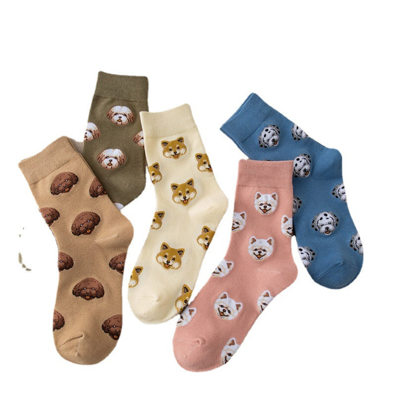 New Cute Cartoon Middle Tube Socks Creative Female Sokken Shiba Inu Dalmatian Malzis socks
