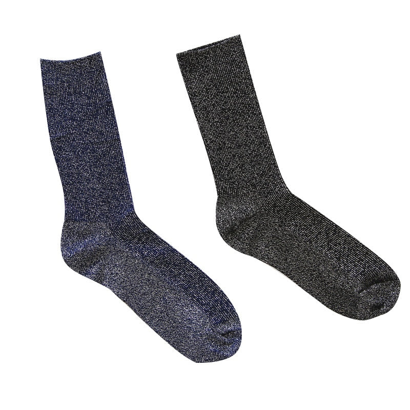 Winter Cotton Solid Shiny Woman Simple Socks Fashion Art Fold Female Student Thick Warm Socks Shiny Metallic Line Sock