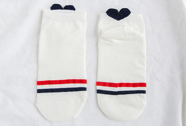 Women 3D Ear socks Red Heart Pattern With big eyes Cute Campus Simple Basic Fresh Female Sokken Happy Socks Sweet girls