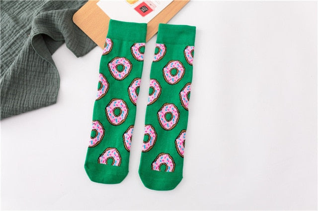 Women Socks Funny Cute Cartoon Fruits Banana Avocado Lemon Egg Cookie Donuts Food Happy Japanese Harajuku skateboard Socks