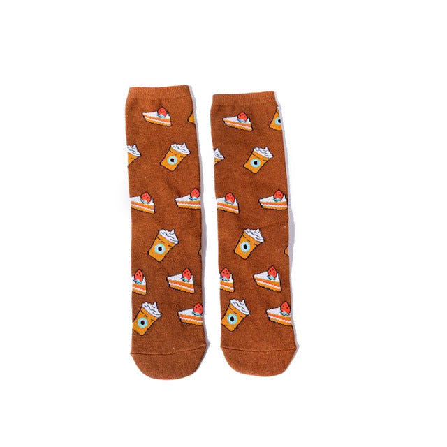Women Socks Funny Cute Cartoon Fruits Banana Avocado Lemon Egg Cookie Donuts Food Happy Japanese Harajuku skateboard Socks