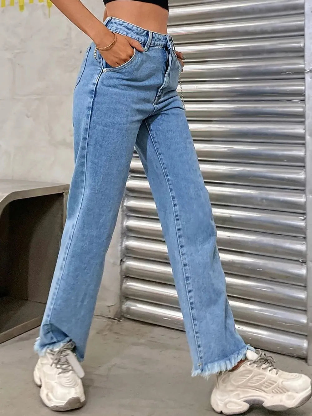 Cowboy pants women's fashion simple and easy to wear slim fit slim and slightly flared