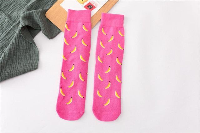 Women Socks Funny Cute Cartoon Fruits Banana Avocado Lemon Egg Cookie Donuts Food Happy Japanese Harajuku skateboard Socks