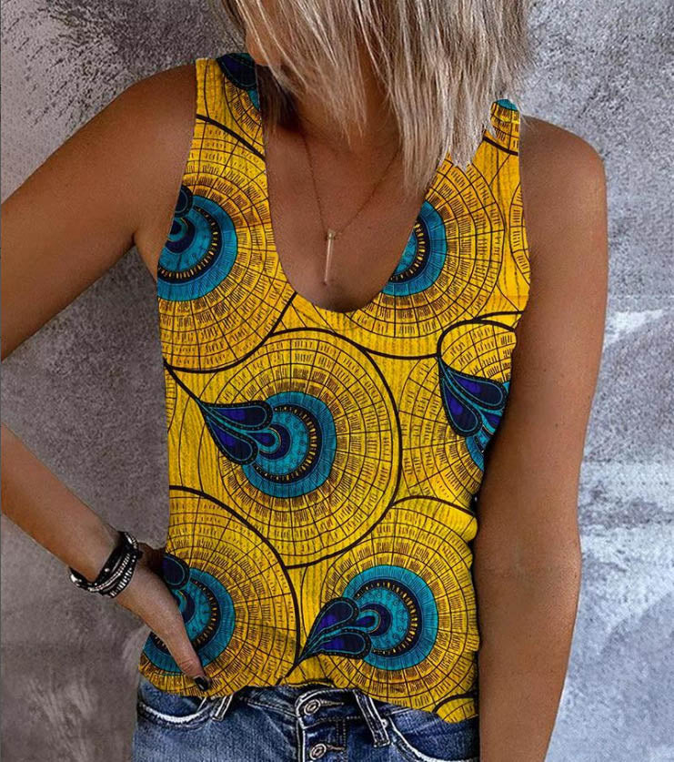 Hot Selling Printed Hot Stamping Sleeveless Womens T Shirts In Europe and America