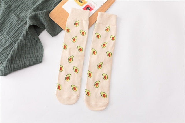 Women Socks Funny Cute Cartoon Fruits Banana Avocado Lemon Egg Cookie Donuts Food Happy Japanese Harajuku skateboard Socks