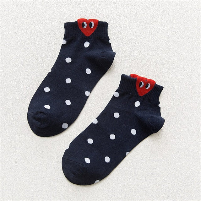 Women 3D Ear socks Red Heart Pattern With big eyes Cute Campus Simple Basic Fresh Female Sokken Happy Socks Sweet girls