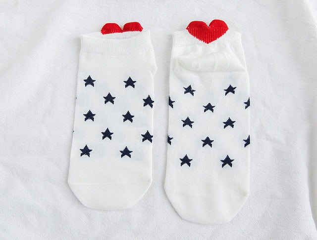 Women 3D Ear socks Red Heart Pattern With big eyes Cute Campus Simple Basic Fresh Female Sokken Happy Socks Sweet girls