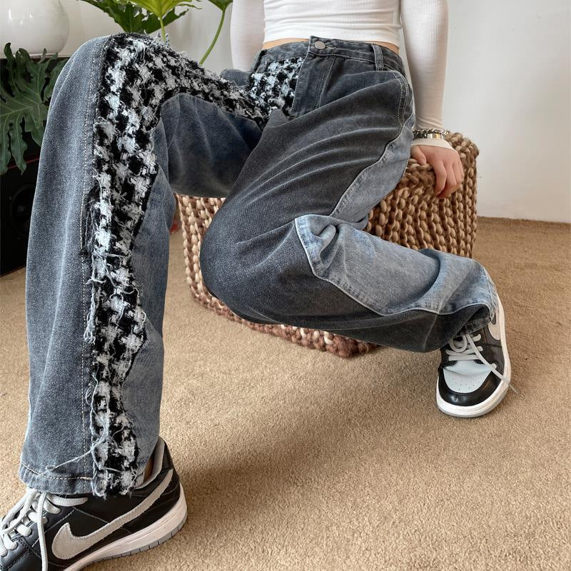 Washed multi pocket workwear jeans women's street straight leg loose wide leg pants