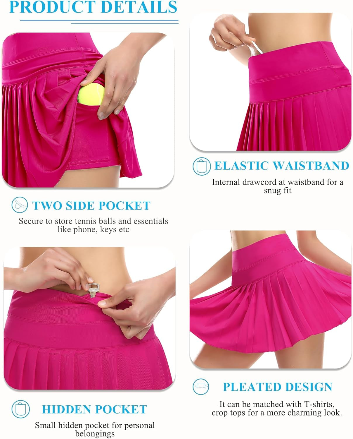 Pleated Tennis Skirt for Women with Pockets Shorts Athletic Golf Skirts Workout Sports Activewear Skort