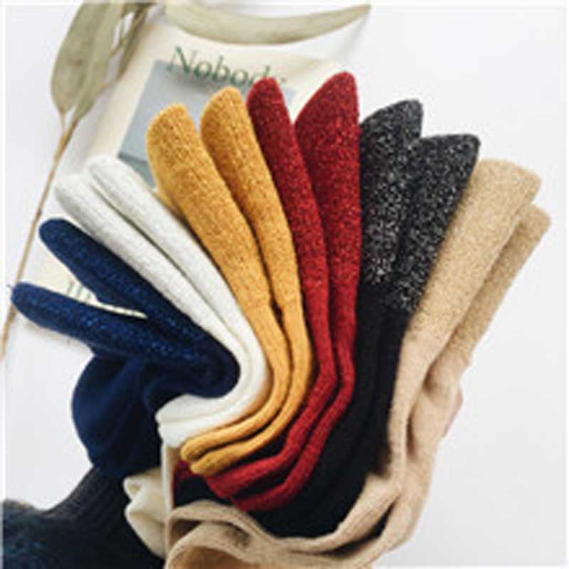 Winter Cotton Solid Shiny Woman Simple Socks Fashion Art Fold Female Student Thick Warm Socks Shiny Metallic Line Sock