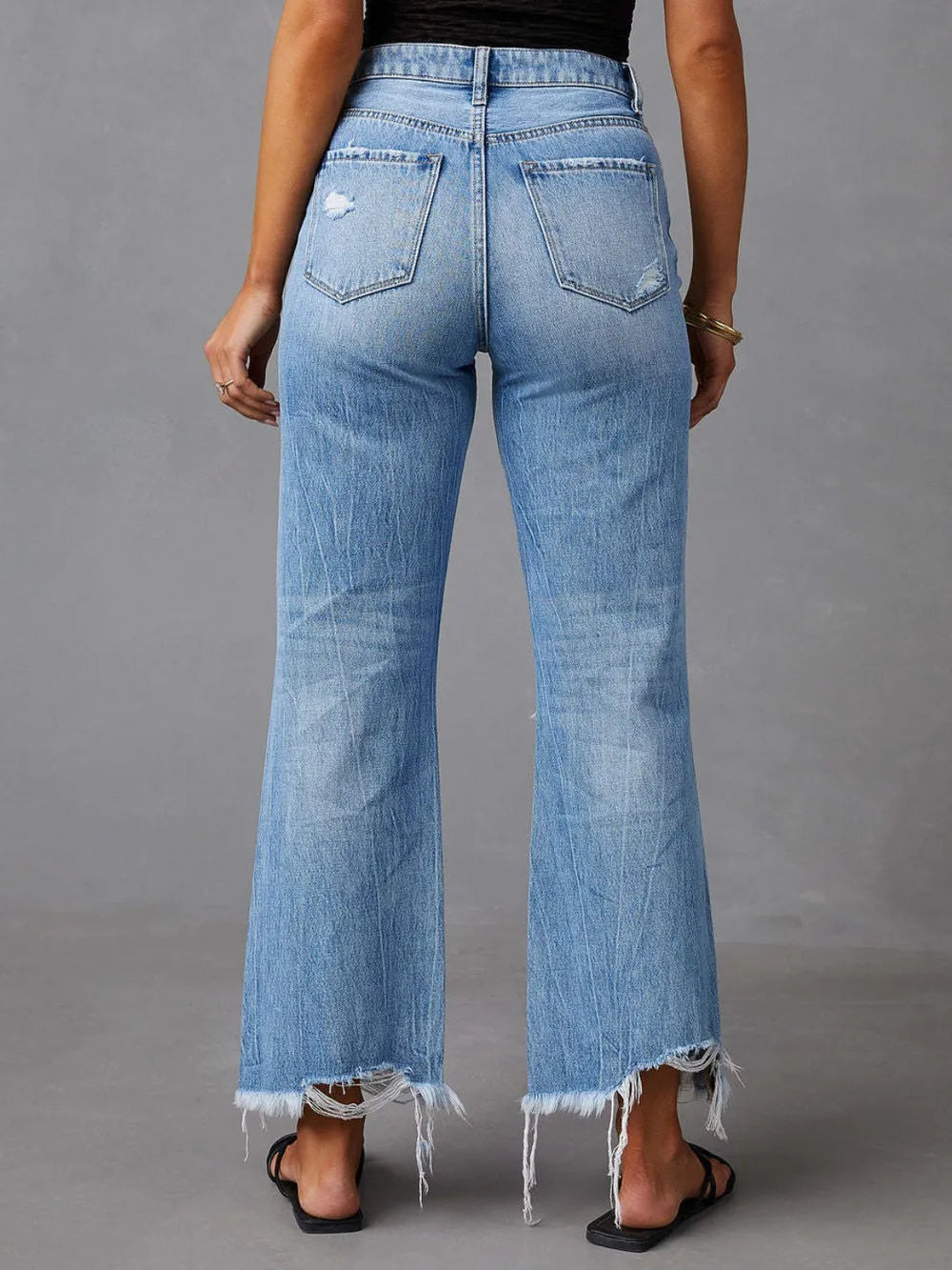 Washed ripped high waisted pants wide leg jeans for women
