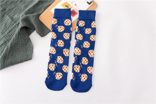 Women Socks Funny Cute Cartoon Fruits Banana Avocado Lemon Egg Cookie Donuts Food Happy Japanese Harajuku skateboard Socks