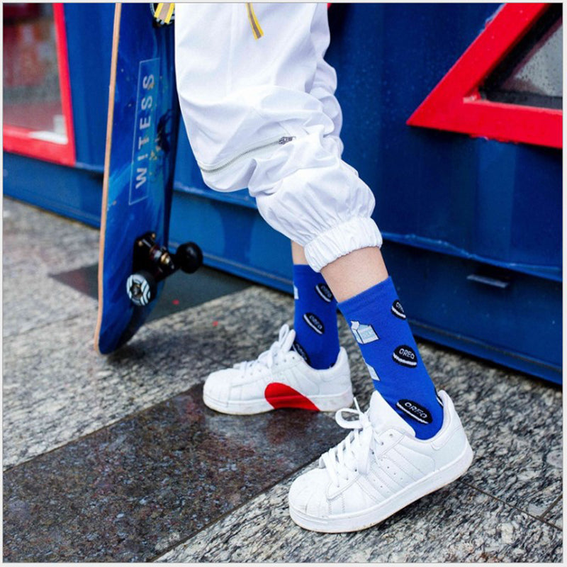 Women Socks Funny Cute Cartoon Fruits Banana Avocado Lemon Egg Cookie Donuts Food Happy Japanese Harajuku skateboard Socks