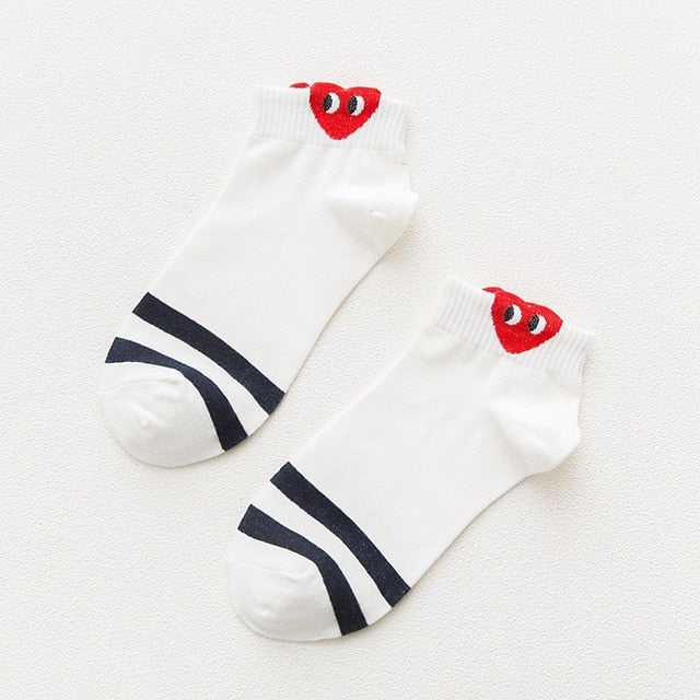 Women 3D Ear socks Red Heart Pattern With big eyes Cute Campus Simple Basic Fresh Female Sokken Happy Socks Sweet girls