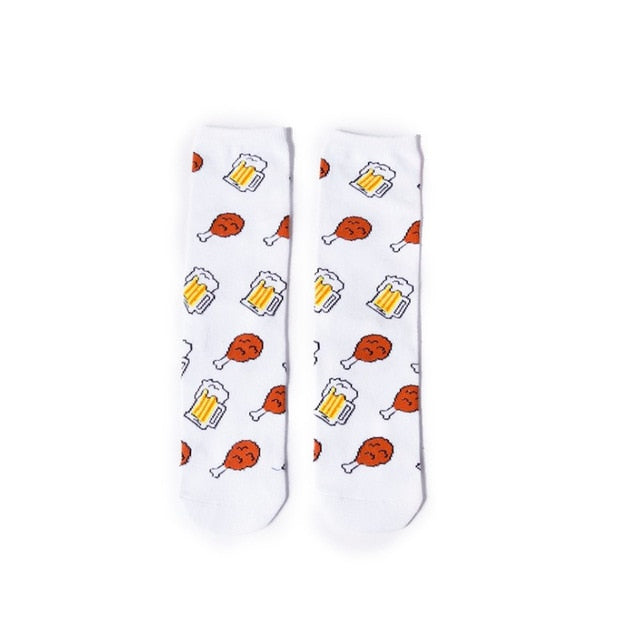 Women Socks Funny Cute Cartoon Fruits Banana Avocado Lemon Egg Cookie Donuts Food Happy Japanese Harajuku skateboard Socks