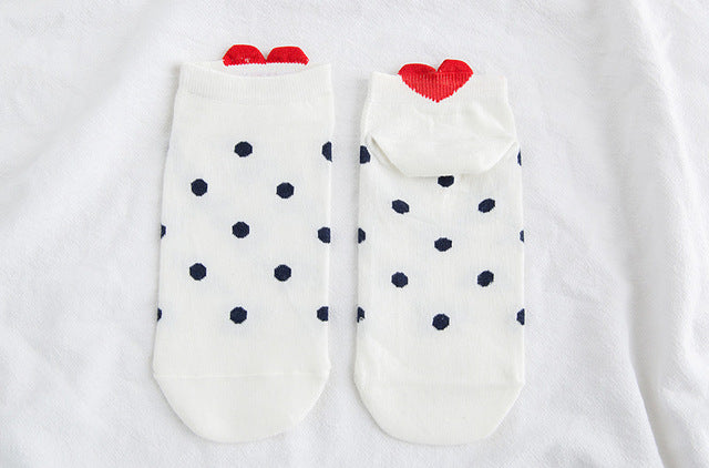Women 3D Ear socks Red Heart Pattern With big eyes Cute Campus Simple Basic Fresh Female Sokken Happy Socks Sweet girls