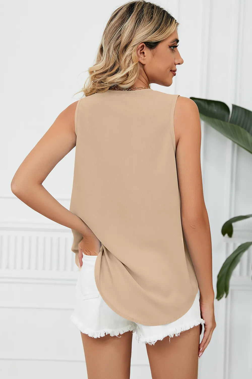Solid color chiffon shirt loose V-neck pullover sleeveless top vest