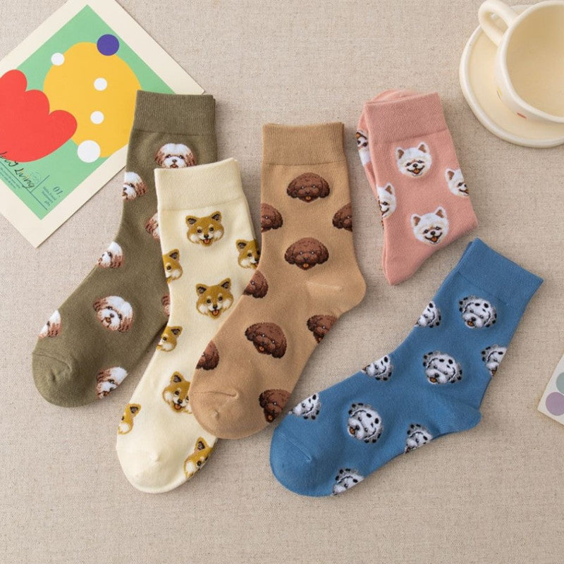 New Cute Cartoon Middle Tube Socks Creative Female Sokken Shiba Inu Dalmatian Malzis socks