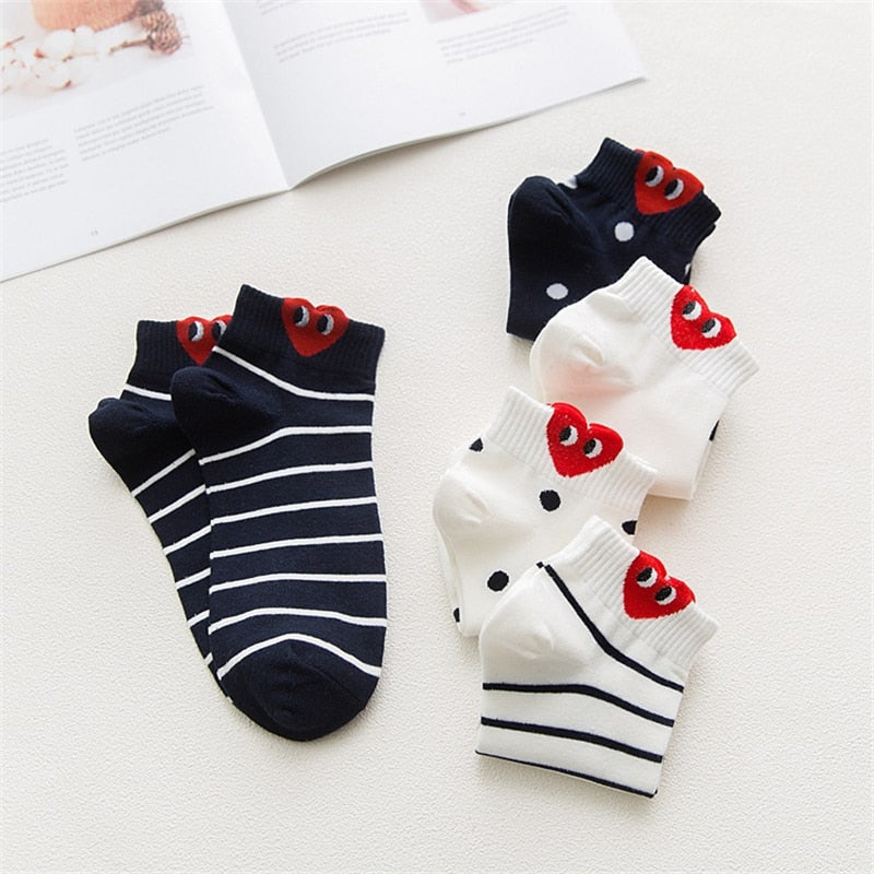 Women 3D Ear socks Red Heart Pattern With big eyes Cute Campus Simple Basic Fresh Female Sokken Happy Socks Sweet girls