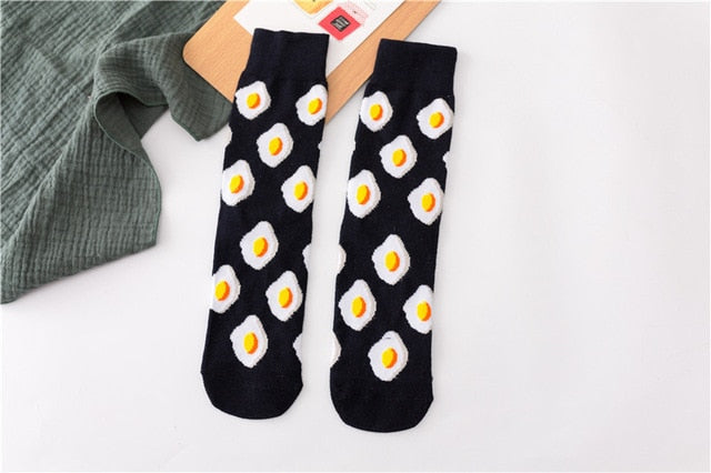 Women Socks Funny Cute Cartoon Fruits Banana Avocado Lemon Egg Cookie Donuts Food Happy Japanese Harajuku skateboard Socks
