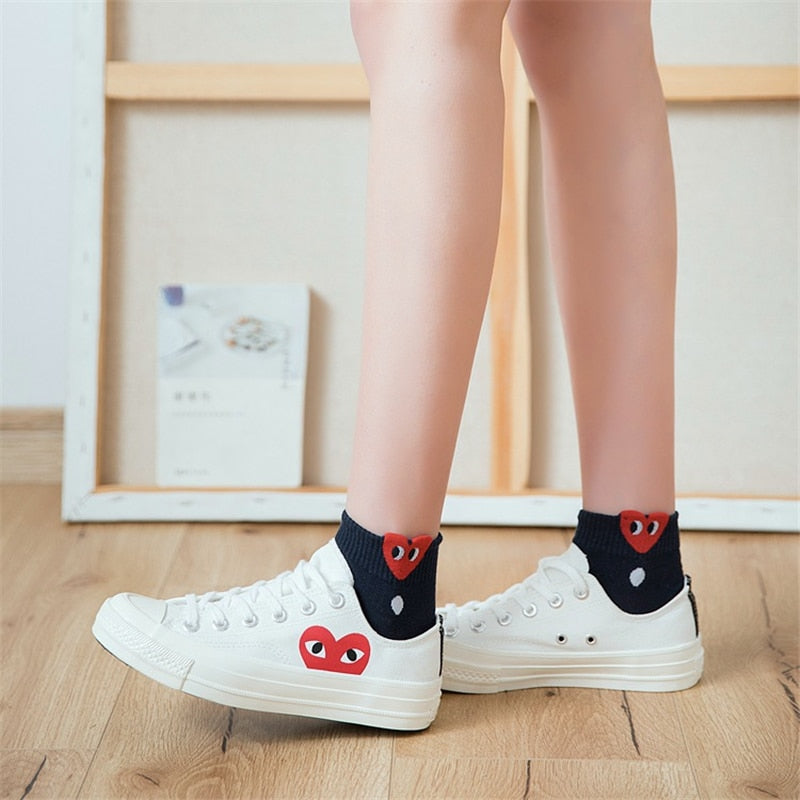 Women 3D Ear socks Red Heart Pattern With big eyes Cute Campus Simple Basic Fresh Female Sokken Happy Socks Sweet girls
