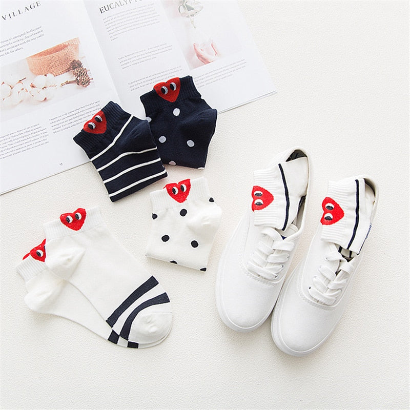 Women 3D Ear socks Red Heart Pattern With big eyes Cute Campus Simple Basic Fresh Female Sokken Happy Socks Sweet girls