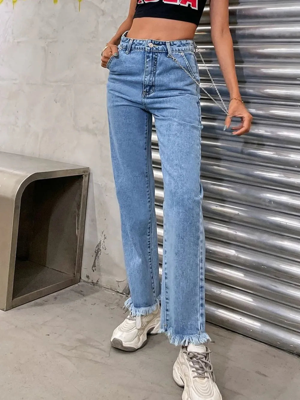 Cowboy pants women's fashion simple and easy to wear slim fit slim and slightly flared