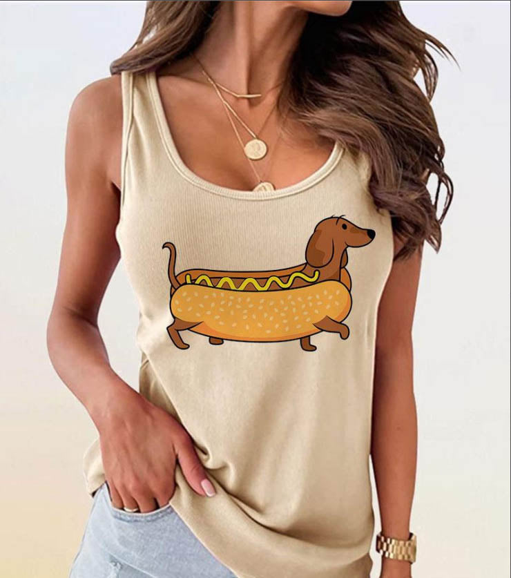 Hot Selling Printed Hot Stamping Sleeveless Womens T Shirts In Europe and America