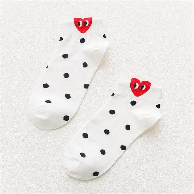 Women 3D Ear socks Red Heart Pattern With big eyes Cute Campus Simple Basic Fresh Female Sokken Happy Socks Sweet girls