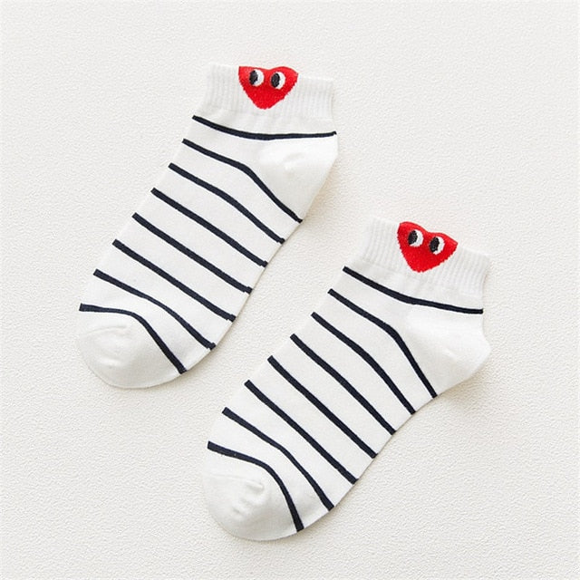Women 3D Ear socks Red Heart Pattern With big eyes Cute Campus Simple Basic Fresh Female Sokken Happy Socks Sweet girls