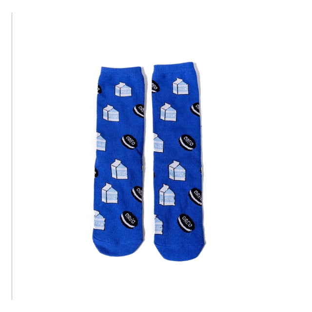 Women Socks Funny Cute Cartoon Fruits Banana Avocado Lemon Egg Cookie Donuts Food Happy Japanese Harajuku skateboard Socks