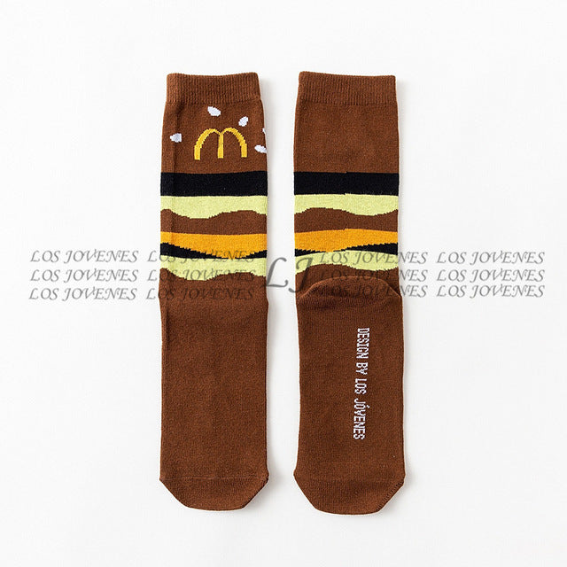 Women Socks Funny Cute Cartoon Fruits Banana Avocado Lemon Egg Cookie Donuts Food Happy Japanese Harajuku skateboard Socks