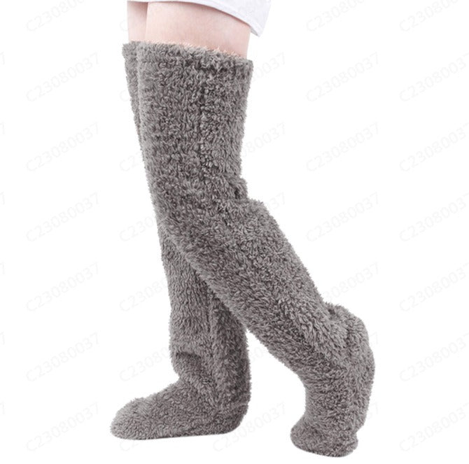 Indoor Plush Warmth Long Socks Cute Fuzzy Socks Over Knee Winter Leg Warmers Plush Sock Slippers Cozy Stocking