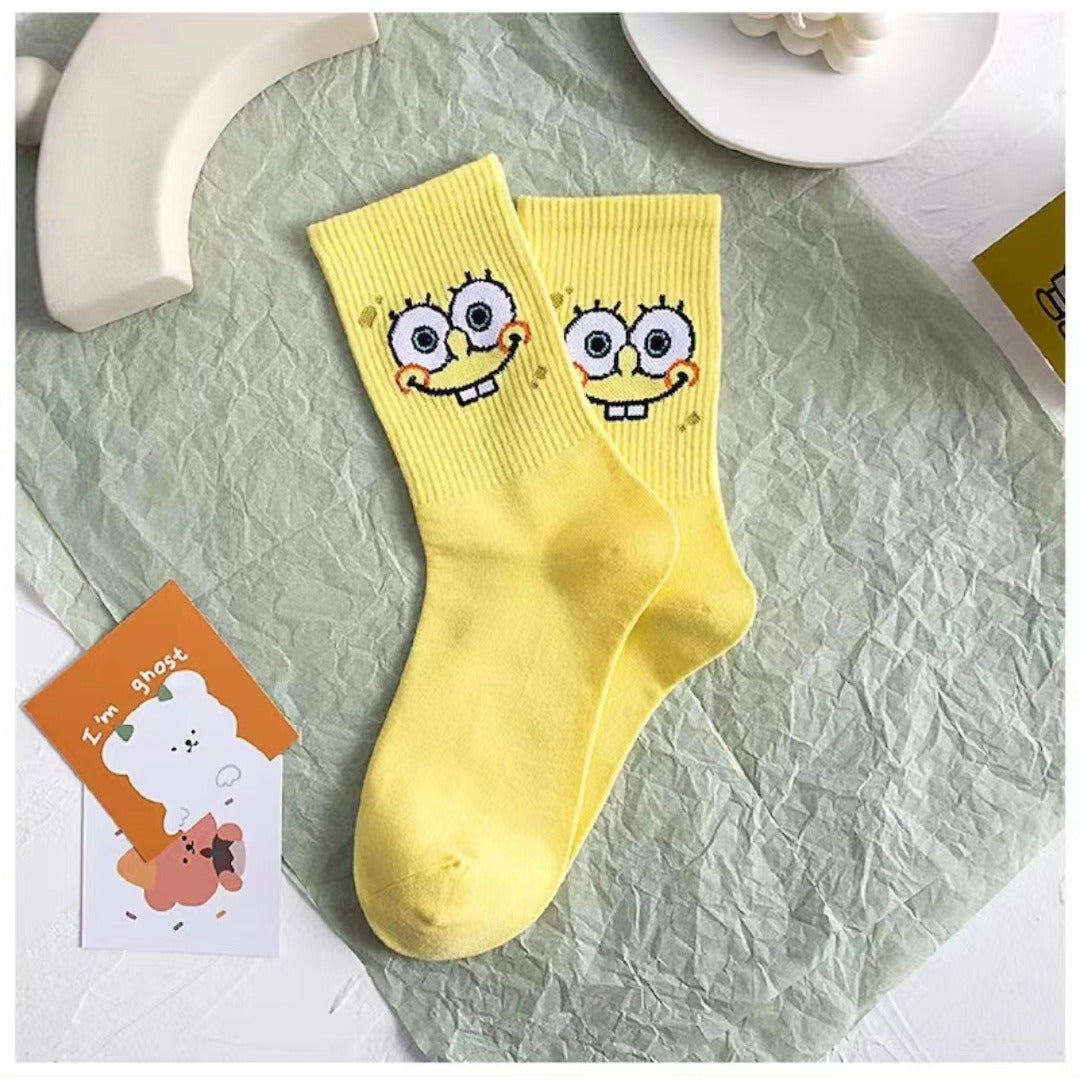 Colored cartoon long tube socks for autumn and winter SpongeBob SquarePants funny mid tube socks