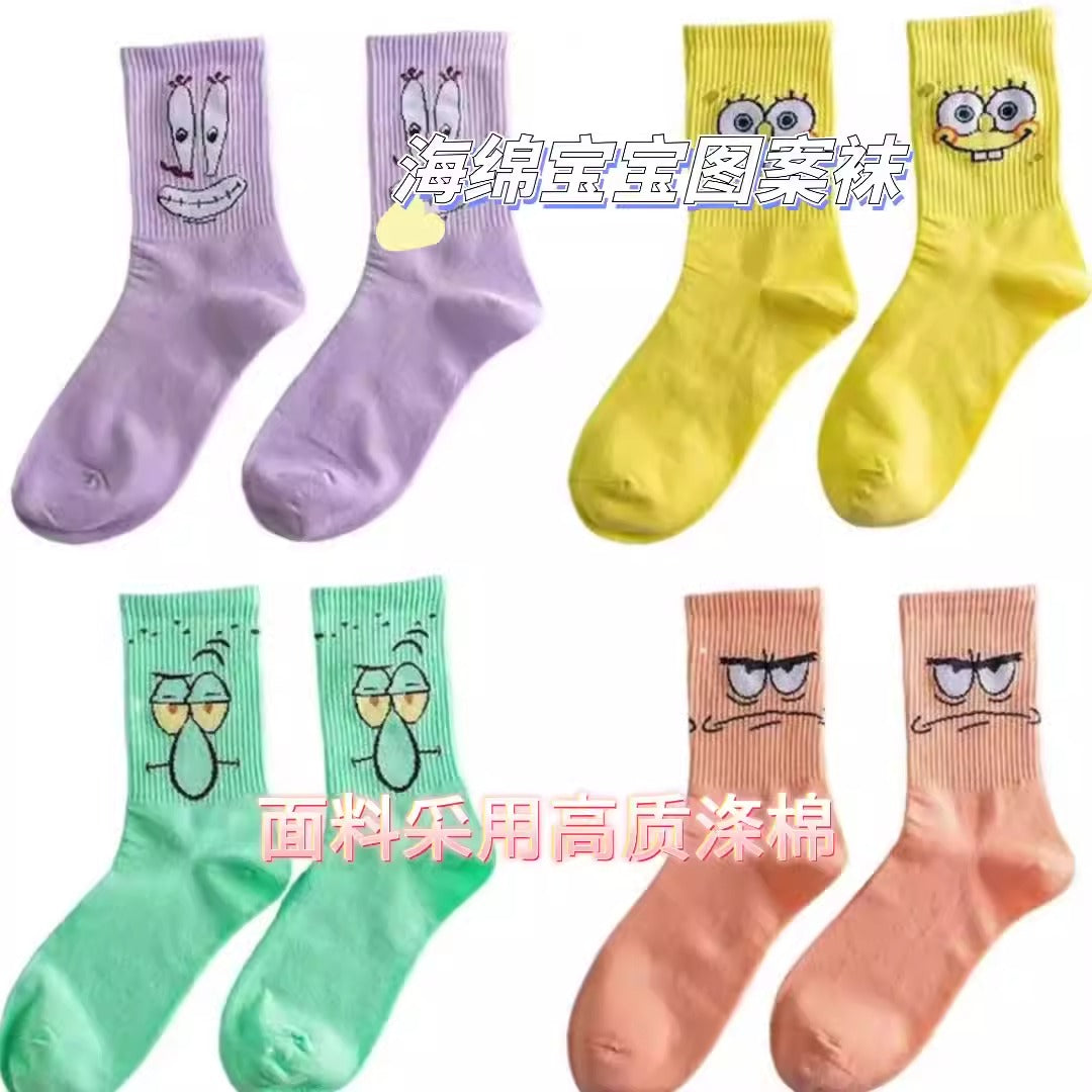 Colored cartoon long tube socks for autumn and winter SpongeBob SquarePants funny mid tube socks