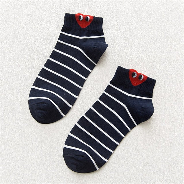 Women 3D Ear socks Red Heart Pattern With big eyes Cute Campus Simple Basic Fresh Female Sokken Happy Socks Sweet girls