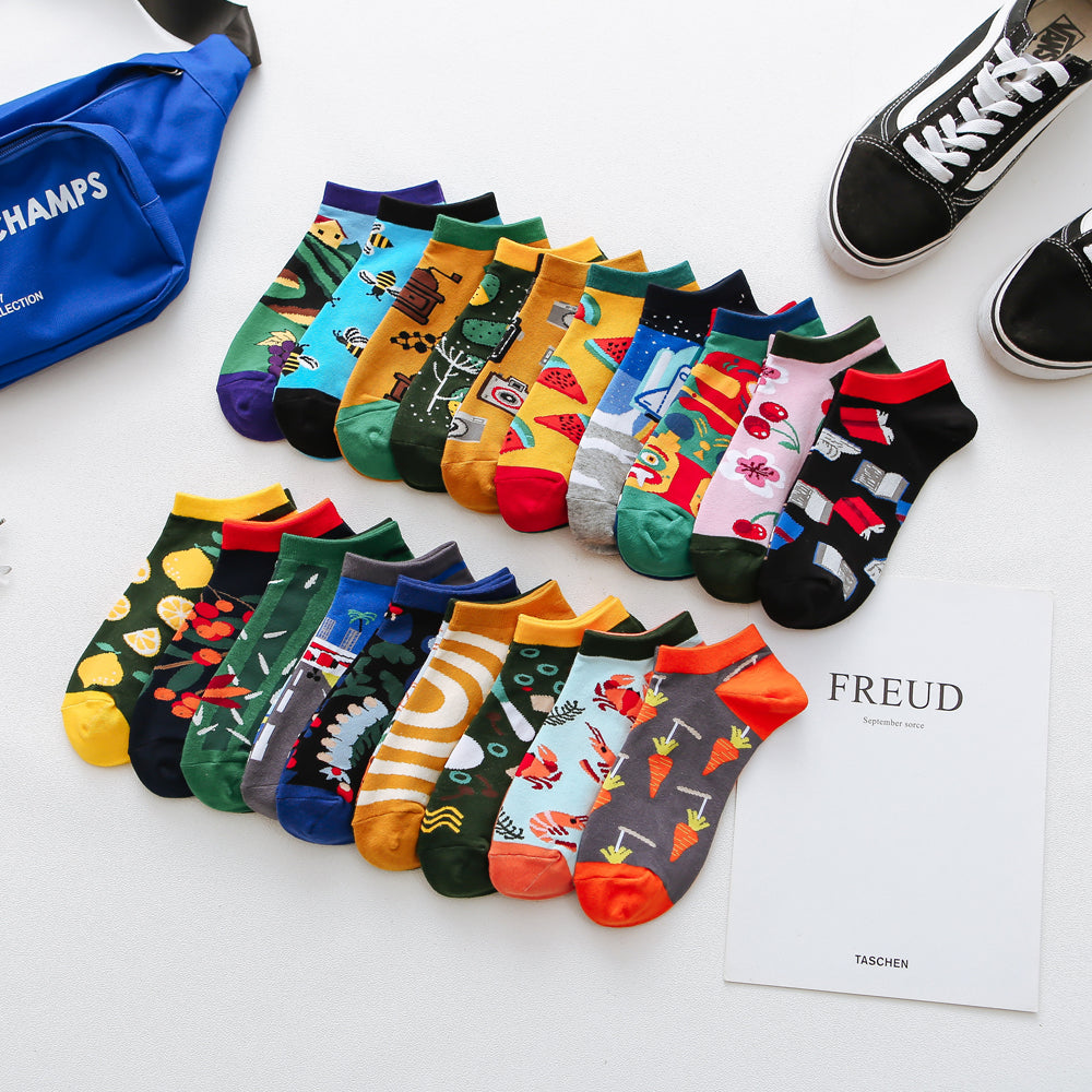 summer Trendy happy Socks men Cotton Boat Man Socks Interest Funny Originality Series harajuku ankle sock Animal fruit