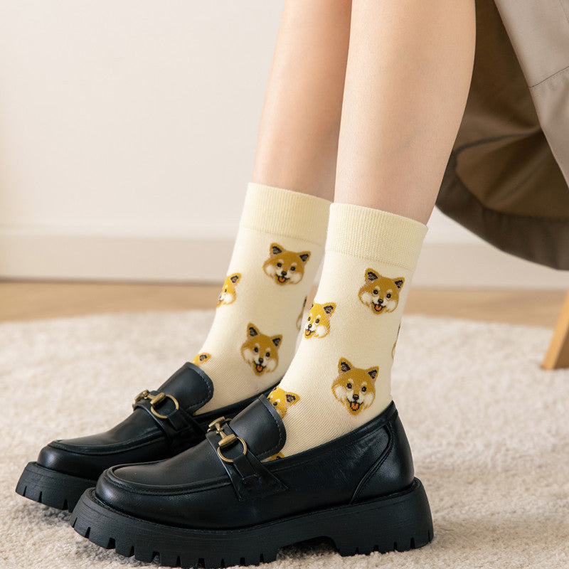 New Cute Cartoon Middle Tube Socks Creative Female Sokken Shiba Inu Dalmatian Malzis socks