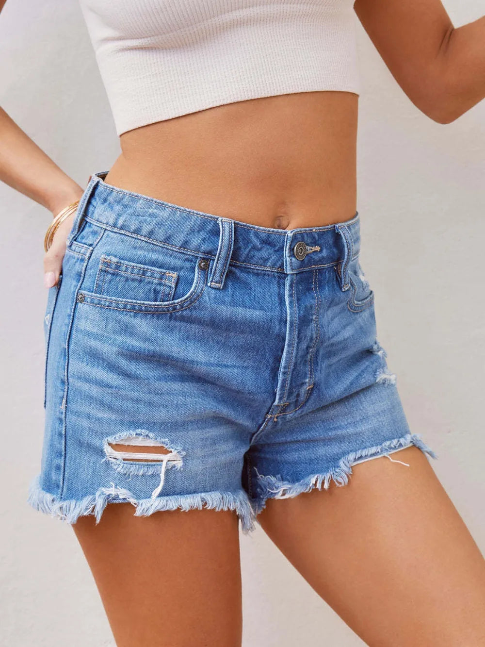 Tassel denim summer new high waisted ripped denim shorts for women