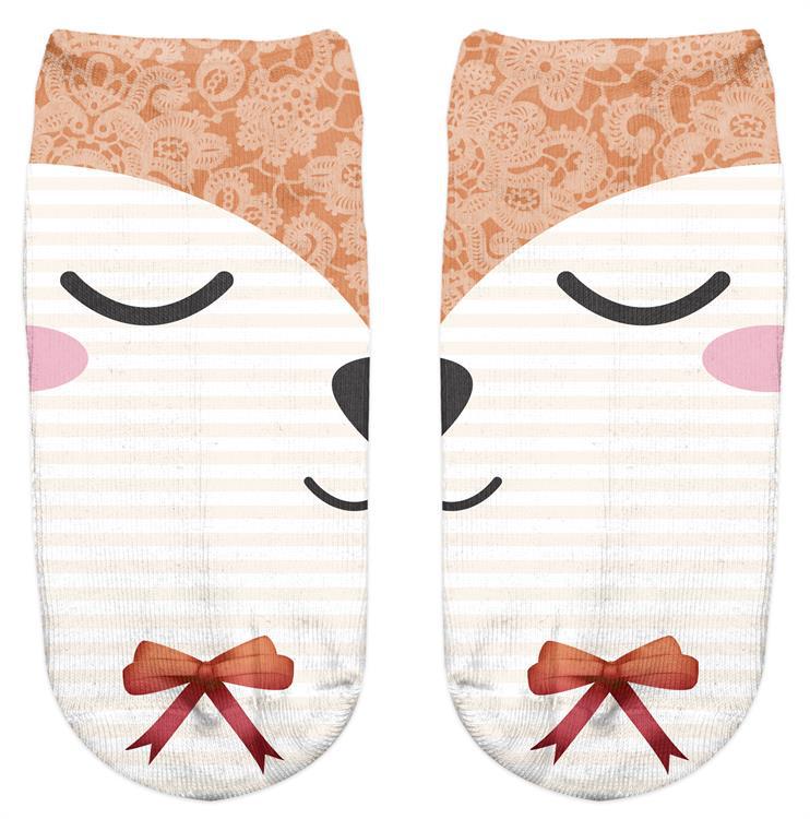 Thin 3D Digital Animal Printed Women's Socks Shallow Socks Adult Invisible Socks