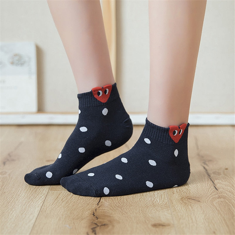 Women 3D Ear socks Red Heart Pattern With big eyes Cute Campus Simple Basic Fresh Female Sokken Happy Socks Sweet girls