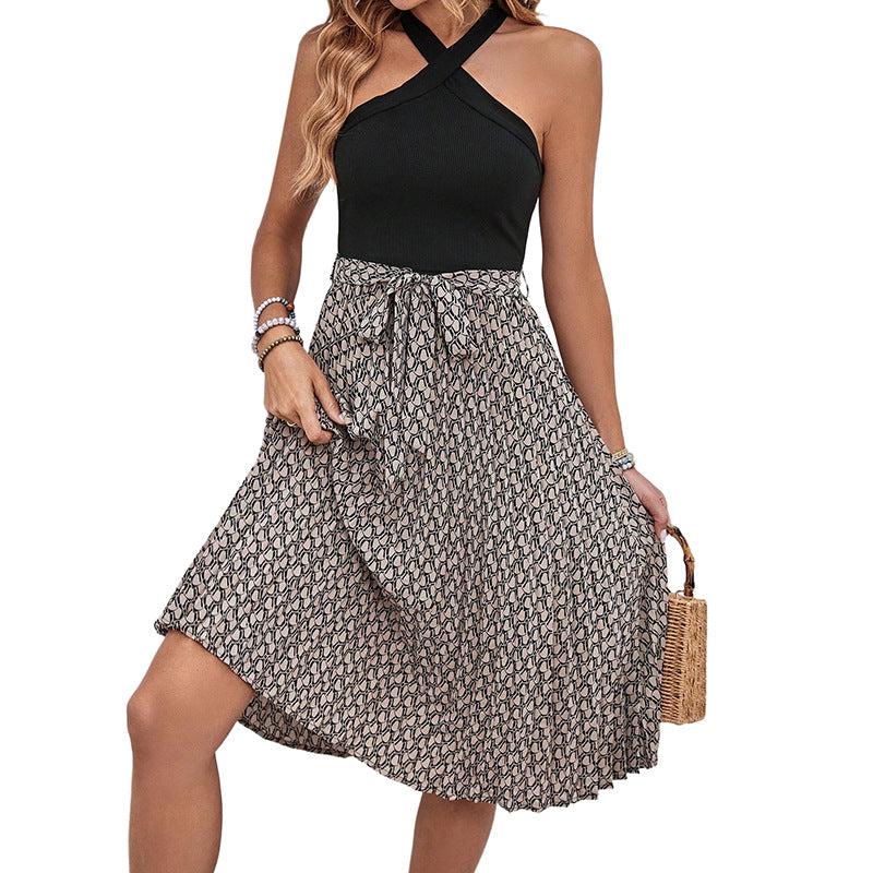 Crisscross Printed Halter Neck Dress