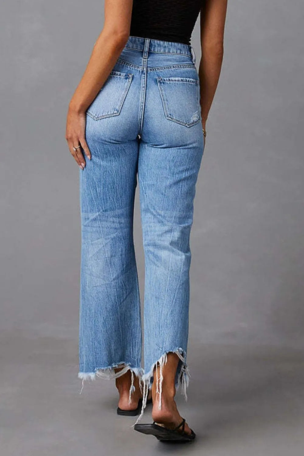 Washed ripped high waisted pants wide leg jeans for women