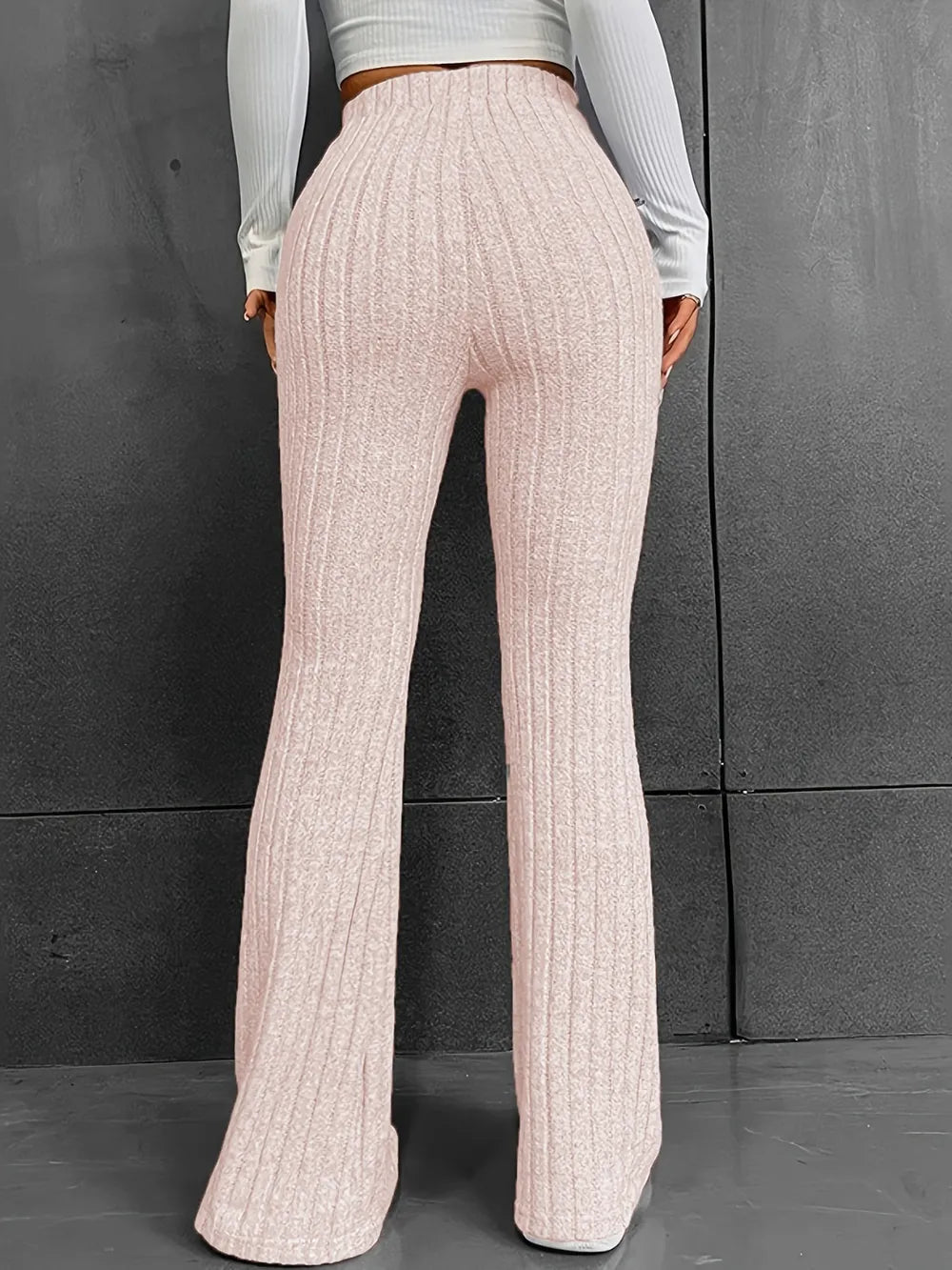 Fashionable and casual solid color micro flared high waisted pants for women