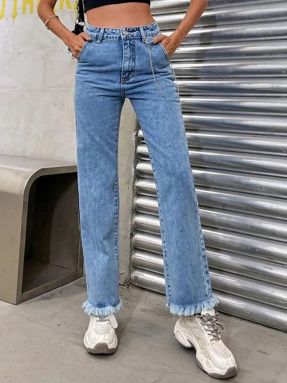 Cowboy pants women's fashion simple and easy to wear slim fit slim and slightly flared